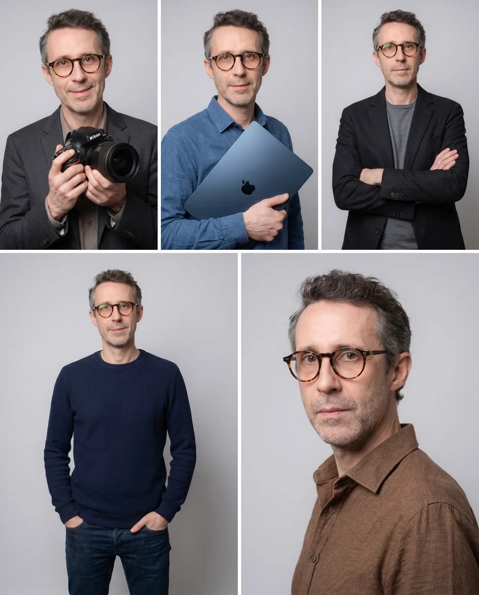 Portrait professionnel corporate livré par direction artistique IA — résultat studio
